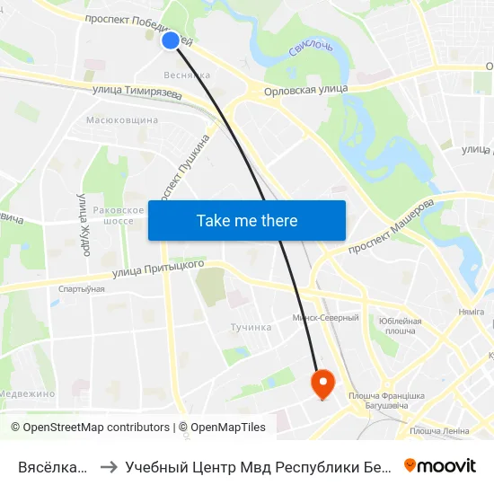 Вясёлкавая to Учебный Центр Мвд Республики Беларусь map