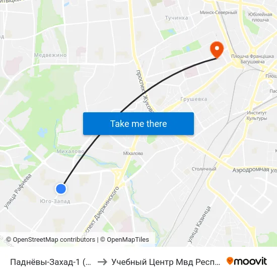 Паднёвы-Захад-1 (Юго-Запад-1) to Учебный Центр Мвд Республики Беларусь map