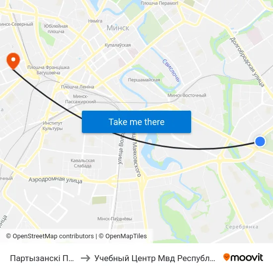 Партызанскі Праспект to Учебный Центр Мвд Республики Беларусь map
