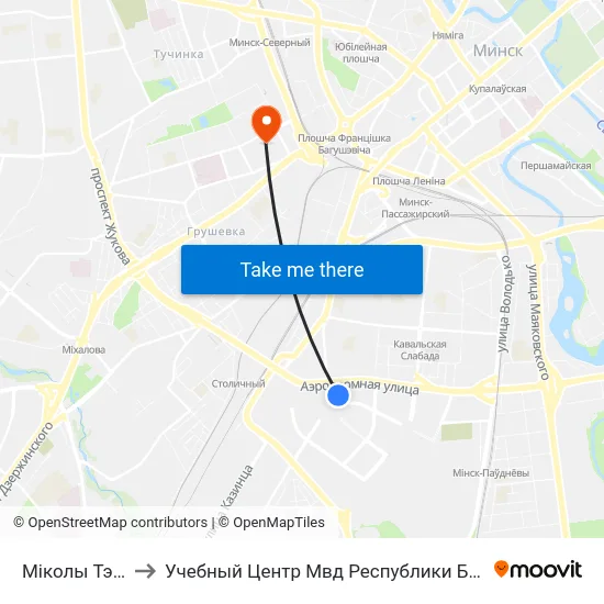 Міколы Тэсла to Учебный Центр Мвд Республики Беларусь map