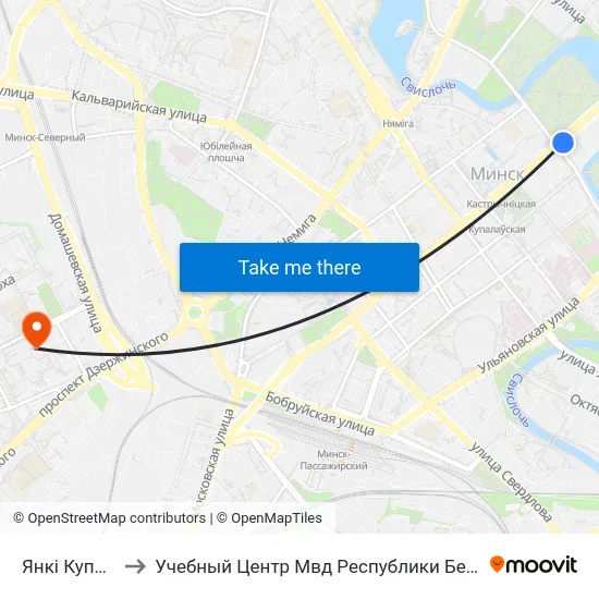 Янкі Купалы to Учебный Центр Мвд Республики Беларусь map