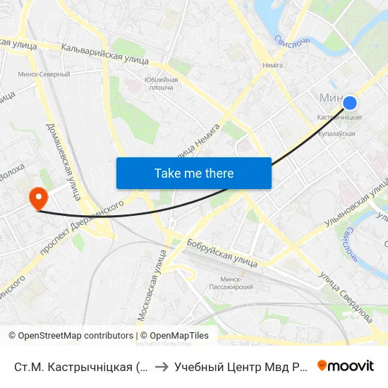 Ст.М. Кастрычніцкая (Ст.М. Октябрьская) to Учебный Центр Мвд Республики Беларусь map