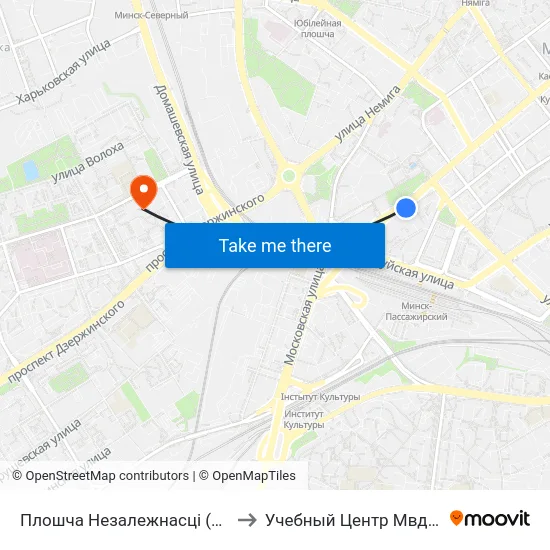 Плошча Незалежнасці (Площадь Независимости) to Учебный Центр Мвд Республики Беларусь map