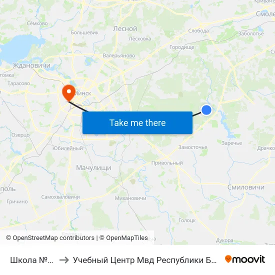 Школа №194 to Учебный Центр Мвд Республики Беларусь map