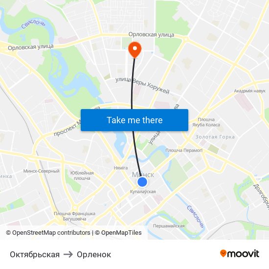 Октябрьская to Орленок map