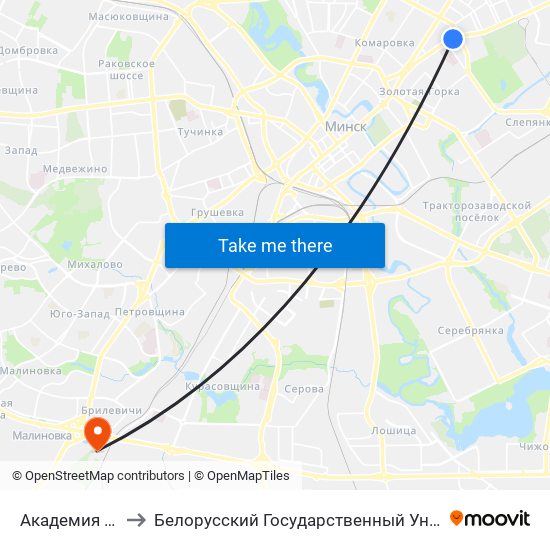 Академия Наук to Белорусский Государственный Университет map