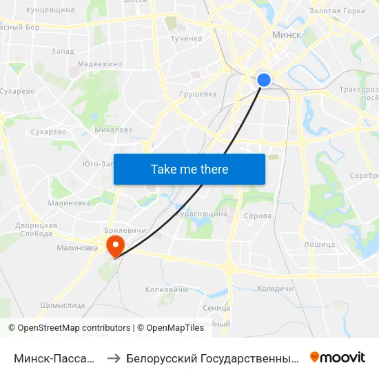 Минск-Пассажирский to Белорусский Государственный Университет map
