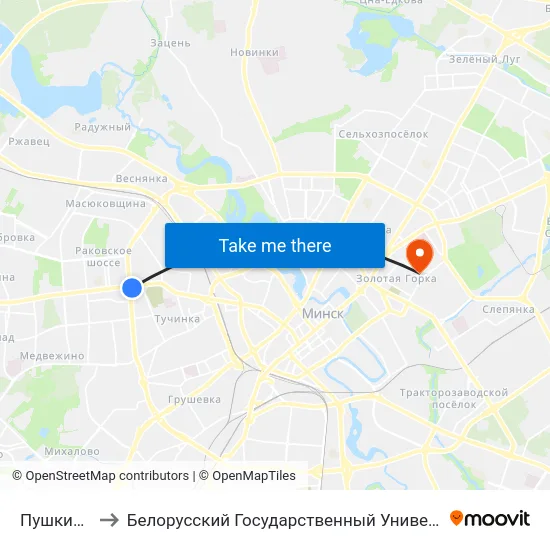 Пушкинская Ст.М. to Белорусский Государственный Университет Информатики И Радиоэлектроники map