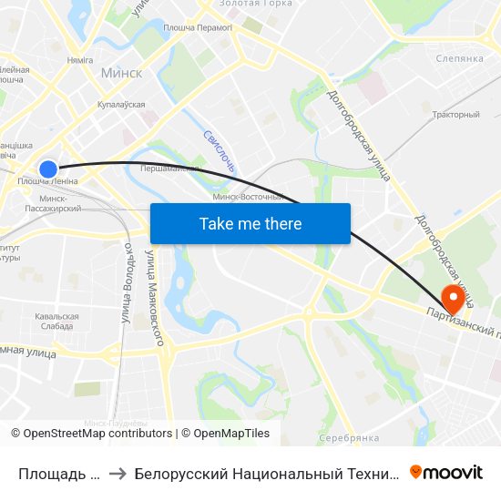 Площадь Ленина to Белорусский Национальный Технический Университет map