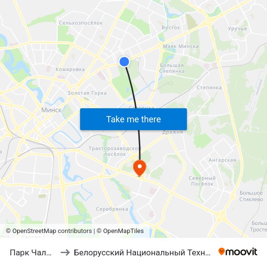 Парк Чалюскінцаў to Белорусский Национальный Технический Университет map