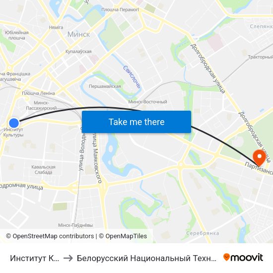 Институт Культуры to Белорусский Национальный Технический Университет map