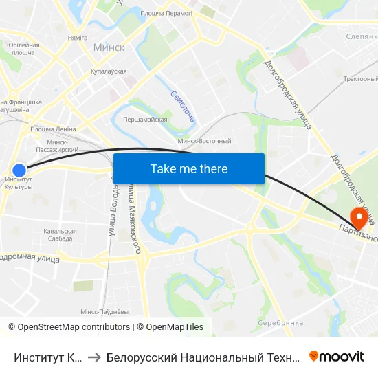 Институт Культуры to Белорусский Национальный Технический Университет map