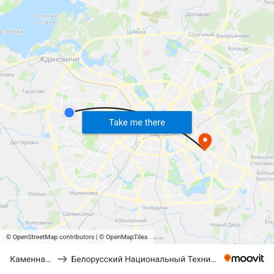 Каменная Горка to Белорусский Национальный Технический Университет map
