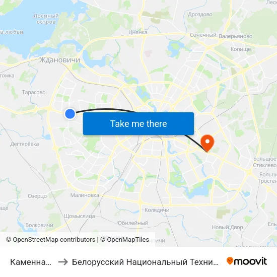 Каменная Горка to Белорусский Национальный Технический Университет map