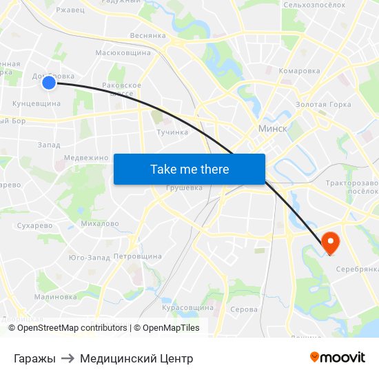 Гаражы to Медицинский Центр map