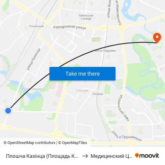 Плошча Казінца (Площадь Казинца) to Медицинский Центр map