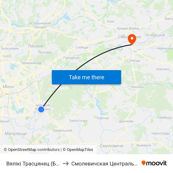 Вялікі Трасцянец (Большой Тростенец) to Смолевичская Центральная Районная Больница map