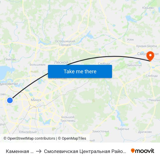 Каменная Горка to Смолевичская Центральная Районная Больница map
