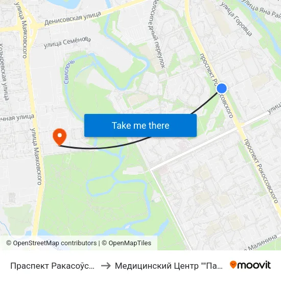 Праспект Ракасоўскага, 55 to Медицинский Центр ""Парацельс"" map