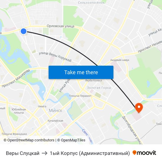 Веры Слуцкай to 1ый Корпус (Административный) map