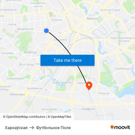 Харкаўская to Футбольное Поле map