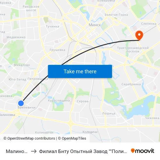 Малиновка to Филиал Бнту Опытный Завод ""Политехник"" map
