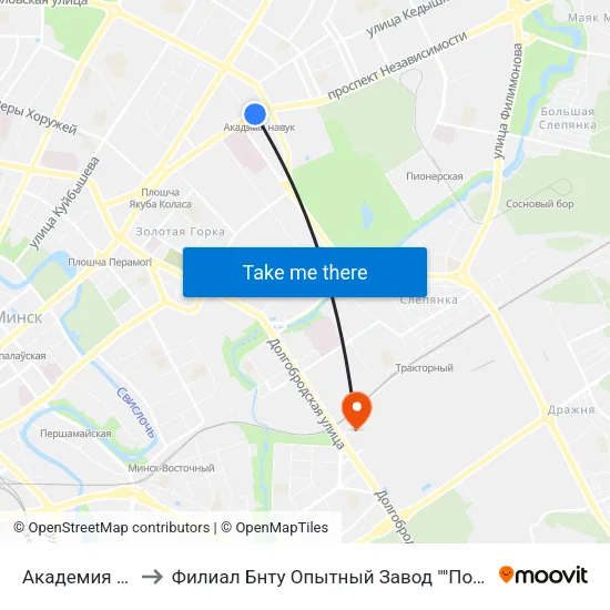 Академия Наук to Филиал Бнту Опытный Завод ""Политехник"" map