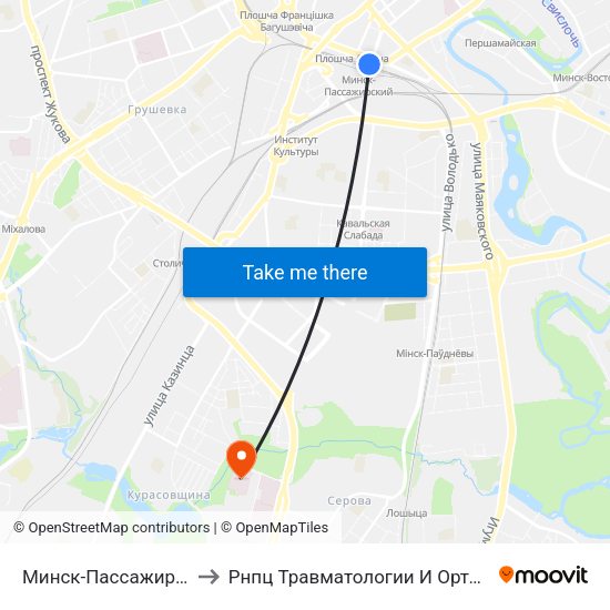 Минск-Пассажирский to Рнпц Травматологии И Ортопедии map