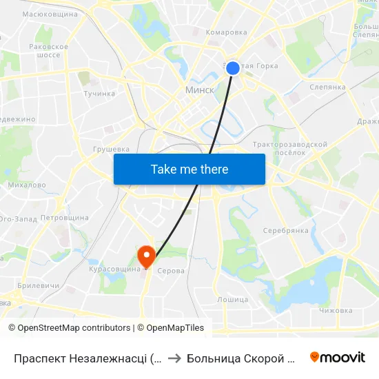 Праспект Незалежнасці (Проспект Независимости) to Больница Скорой Медицинской Помощи map