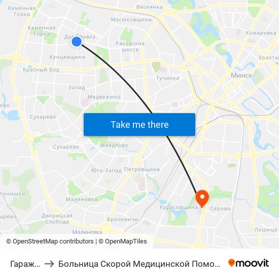 Гаражы to Больница Скорой Медицинской Помощи map