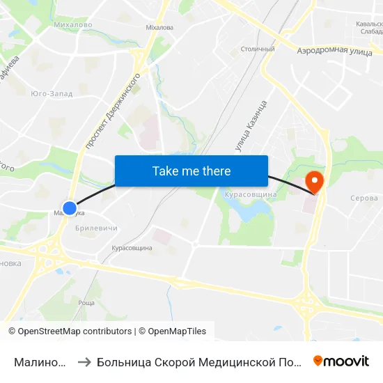 Малиновка to Больница Скорой Медицинской Помощи map