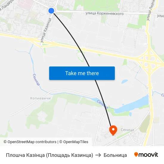 Плошча Казінца (Площадь Казинца) to Больница map