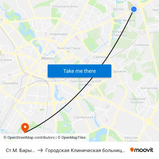 Ст.М. Барысаўскі Тракт to Городская Клиническая больница Скорой Медицинской Помощи map