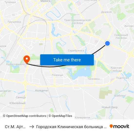 Ст.М. Аўтазаводская to Городская Клиническая больница Скорой Медицинской Помощи map