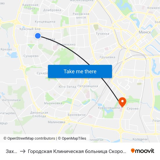 Захад-3 to Городская Клиническая больница Скорой Медицинской Помощи map