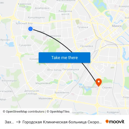 Захад-3 to Городская Клиническая больница Скорой Медицинской Помощи map