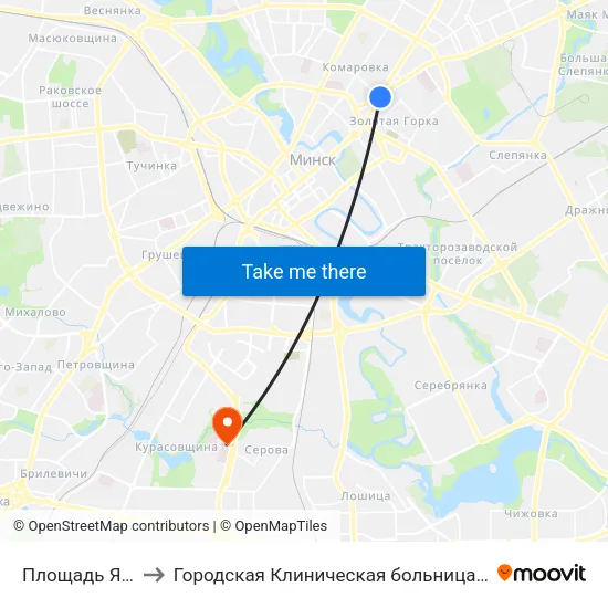 Площадь Якуба Коласа to Городская Клиническая больница Скорой Медицинской Помощи map