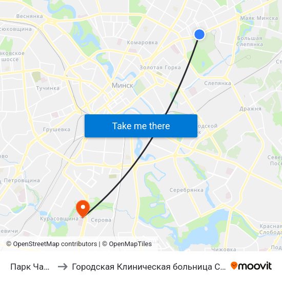 Парк Чалюскінцаў to Городская Клиническая больница Скорой Медицинской Помощи map