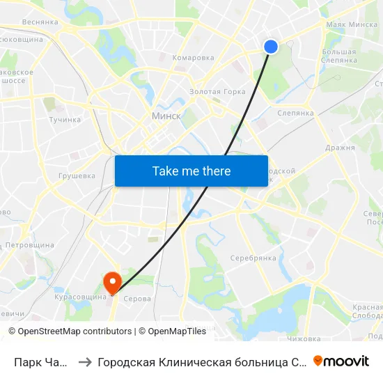 Парк Чалюскінцаў to Городская Клиническая больница Скорой Медицинской Помощи map