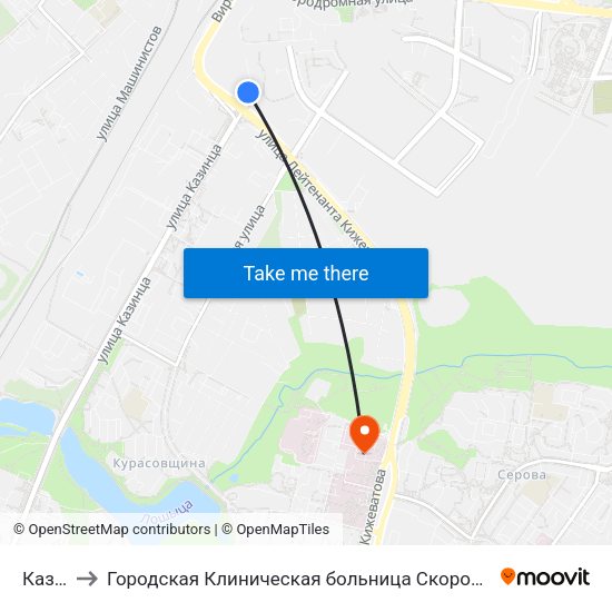 Казінца to Городская Клиническая больница Скорой Медицинской Помощи map