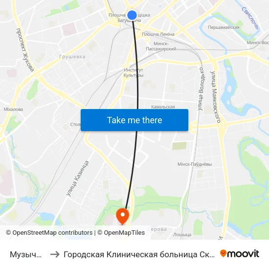 Музычны Тэатр to Городская Клиническая больница Скорой Медицинской Помощи map