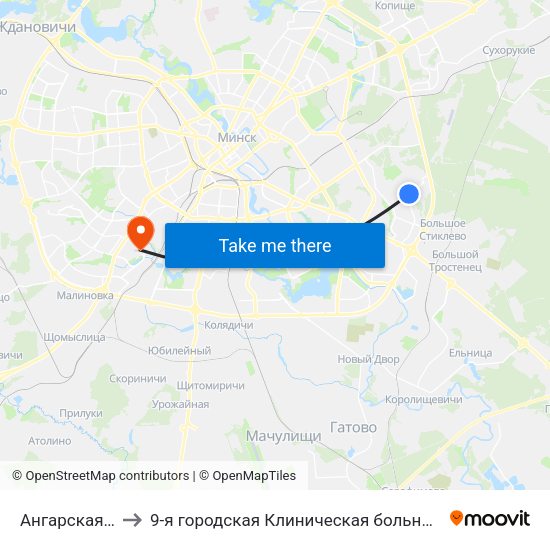 Ангарская-3 to 9-я городская Клиническая больница map