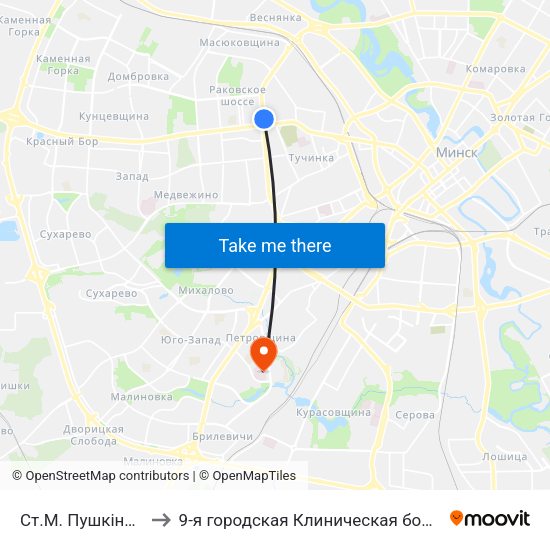 Ст.М. Пушкінская to 9-я городская Клиническая больница map