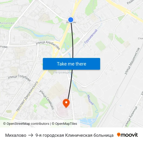 Михалово to 9-я городская Клиническая больница map