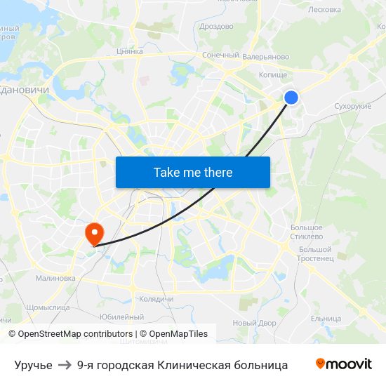 Уручье to 9-я городская Клиническая больница map