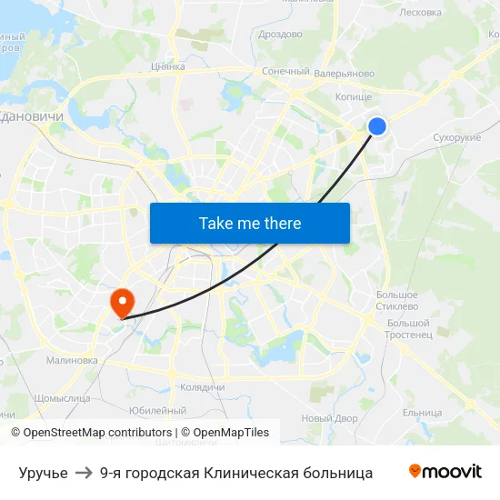 Уручье to 9-я городская Клиническая больница map
