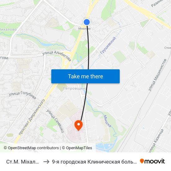 Ст.М. Міхалова to 9-я городская Клиническая больница map