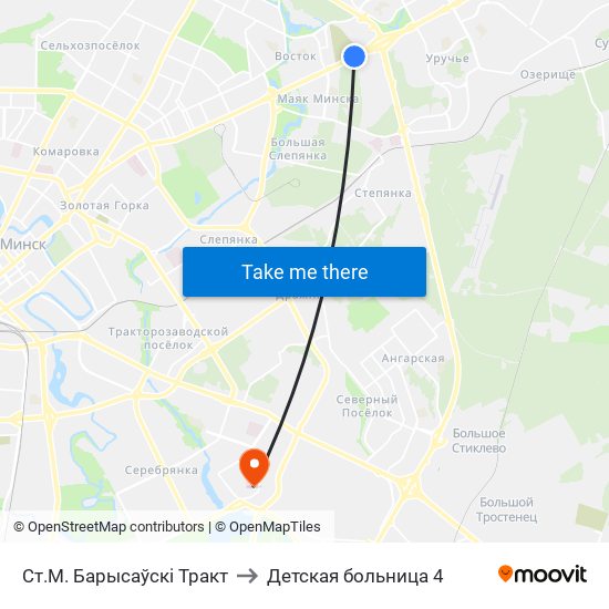 Ст.М. Барысаўскі Тракт to Детская больница 4 map