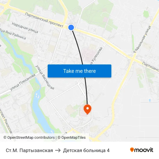 Ст.М. Партызанская to Детская больница 4 map