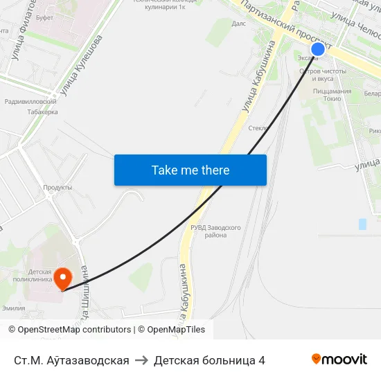 Ст.М. Аўтазаводская to Детская больница 4 map